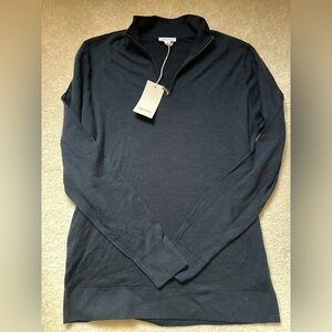 Sunspel Navy Wool Quarter-Zip Sweater